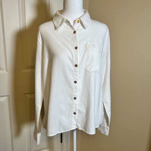 Kut from the Kloth White Corduroy Long Sleeve Shirt Gold Buttons Size Large NWOT - Picture 1 of 6